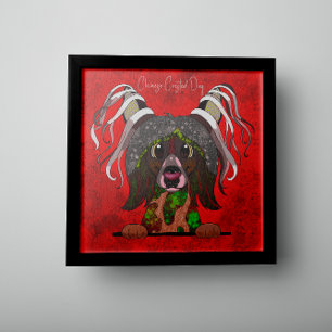 Poster Crazy Chinese Crested Dog visage peint à la main