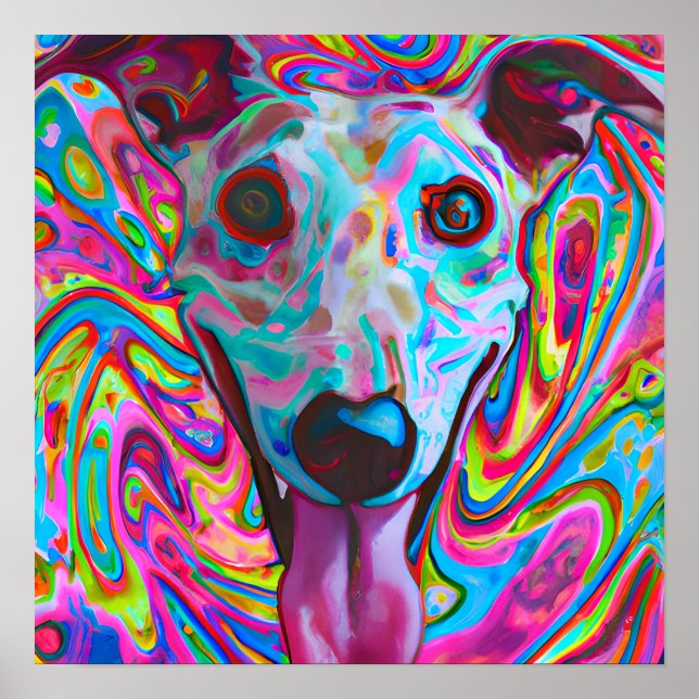 Poster Crazy Funky Whippet Chien Portrait Art (Devant)