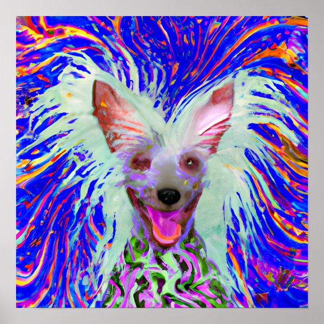 Poster Crazy Happy Chinese Crested Art Portrait (Devant)