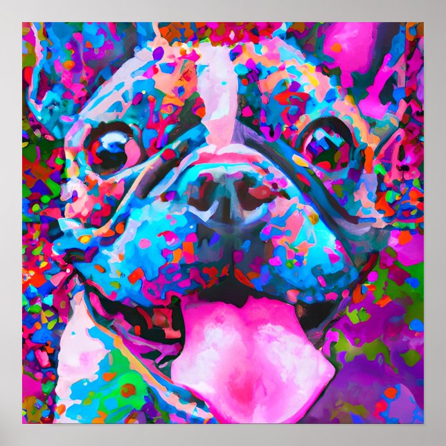 Poster Crazy Happy French Bulldog Portrait d'art (Devant)