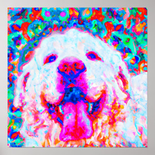 Poster Crazy Happy Great Pyrenees Portrait d'art chien