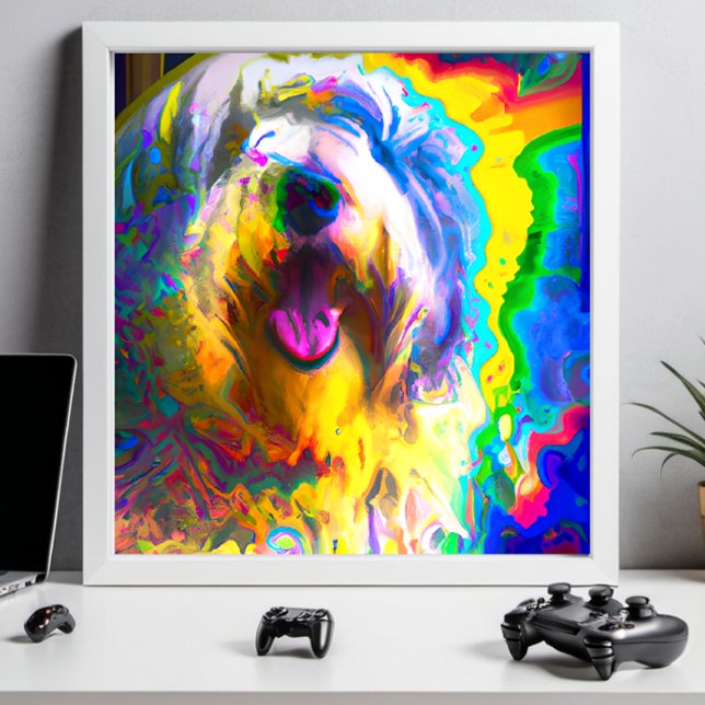 Poster Crazy Happy Vieux Anglais Portrait Sheepdog (Créateur téléchargé)