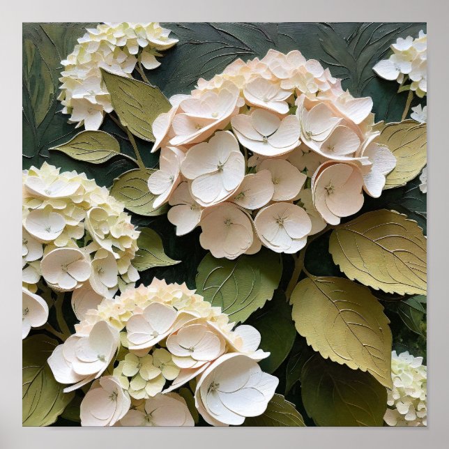 Poster Cream Hydrangeas with Textured Leaves  (Devant)