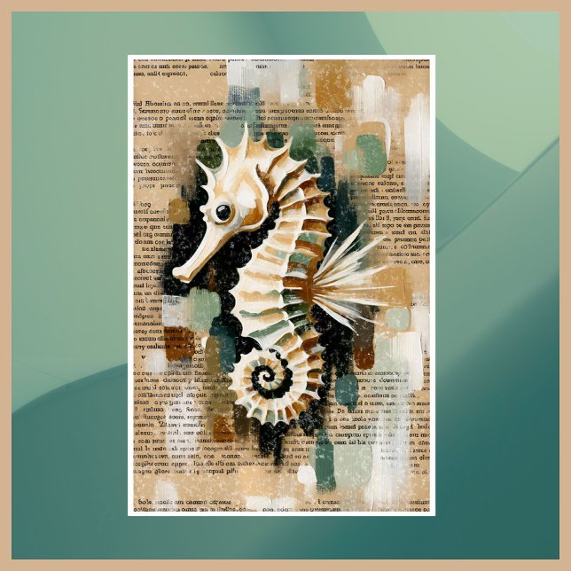 Poster Cream & White Seahorse Abstrait (CREAM & WHITE SEAHORSE ABSTRACT)