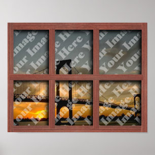 Poster Create Your Own 6 Pane Red Wood Window Frame