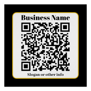 Poster Create Your Own QR Code   Black White Gold Border