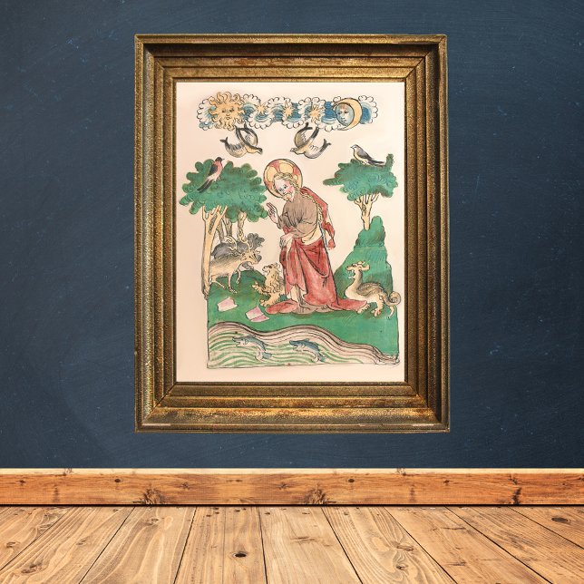 Poster Création du monde - Bible Manuscrit médiéval (Creation of the World Bible Medieval Manuscript Catholic Christian Poster)