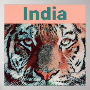 Poster Creative Wildlife Tiger Pop Art India Travel