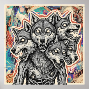 Poster Créature de loup à trois têtes