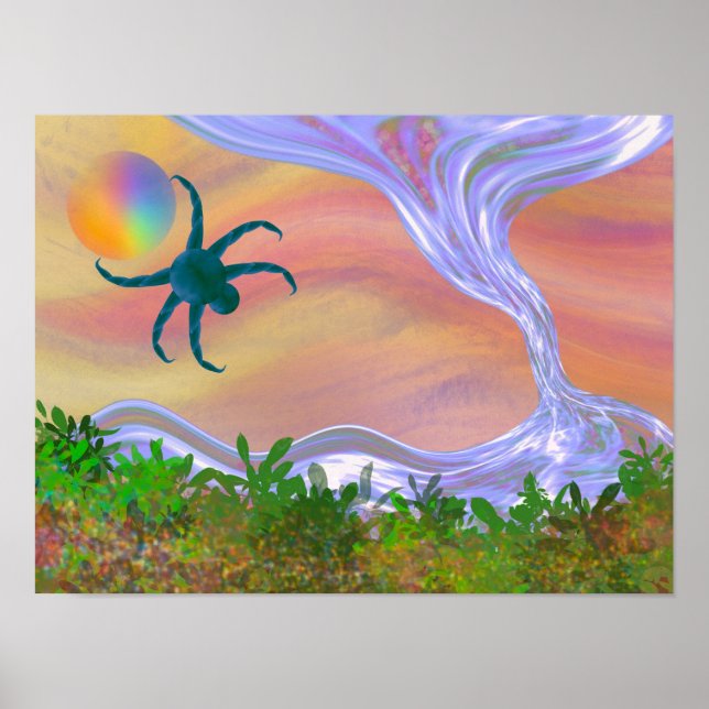 Poster Créature verte récupérant une sphère d'une tempête (Devant)