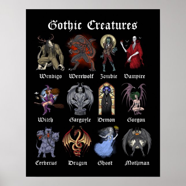 Poster Créatures mythiques gothiques (Devant)