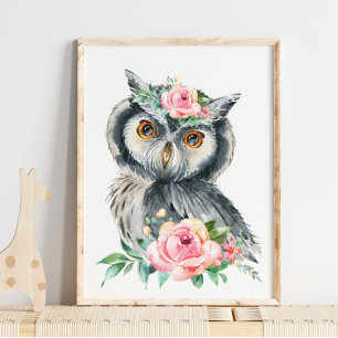 Poster Crèche Animaux de la Forêt de Hibou Jolie Impres