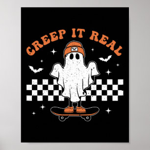 Poster Creep It Real Ghost Skateboard Retro Cute Hallowee