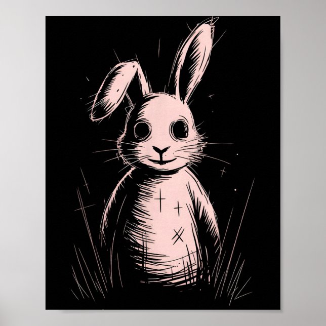 Poster Creepy Cute Goth Rabbit Horror Bunny Sketch Alt Ng (Devant)