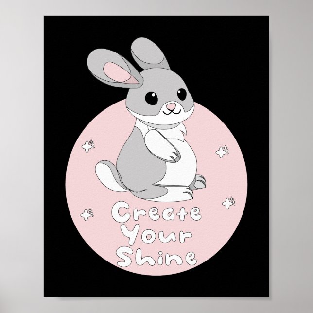 Poster Créez Votre Brillant Kawaii Funny Bunny Pink (Devant)