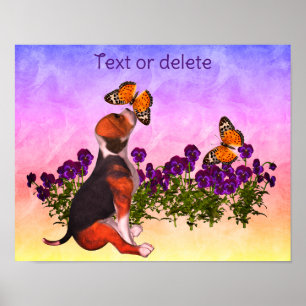 Poster Créez votre propre Beagle Chiot Papillons Fleurs