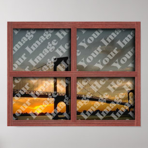 Poster Créez votre propre cadre de fenêtre en bois rouge 