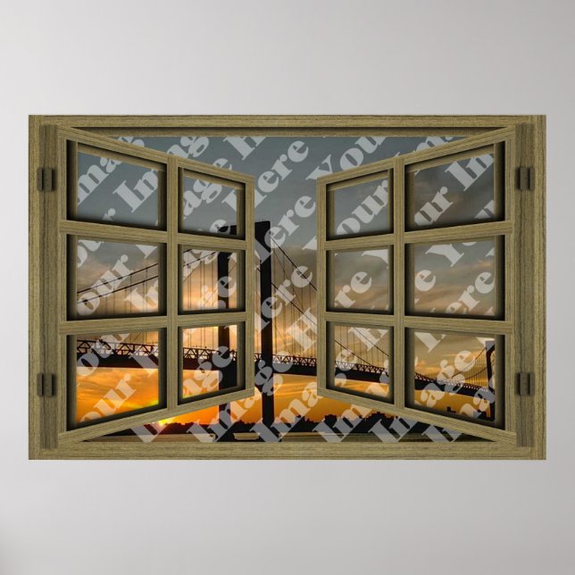 Poster Créez votre propre fenêtre Brown en bois de 6 Vole (Devant)