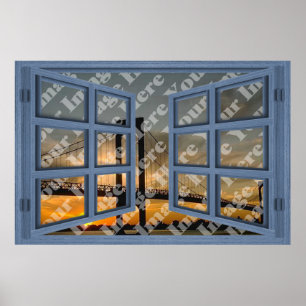 Poster Créez votre propre fenêtre ouverte de bleu de 6