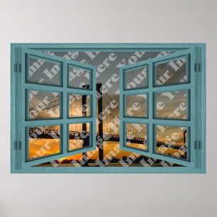 Poster Créez votre propre fenêtre ouverte en bois verte