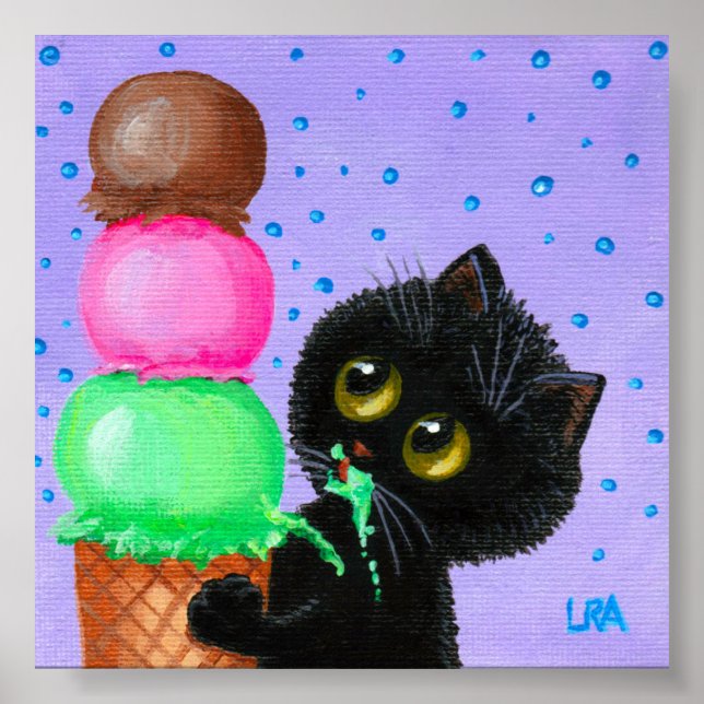 Poster Crème de glace de chat noir Créationarts (Devant)