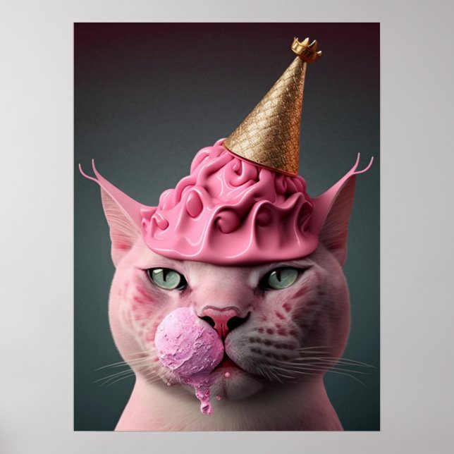 Poster Crème de glace rose King Cat Wall Art Collage (Devant)