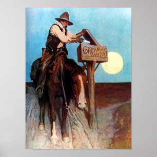 Poster Crème de Wheat Cowboy Postman N C Wyeth Vers 1908