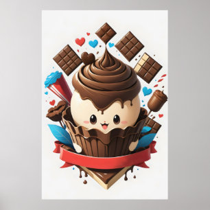 Poster crème glacée au chocolat avec coeur