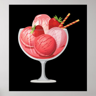 Poster Crème glacée aux fraises