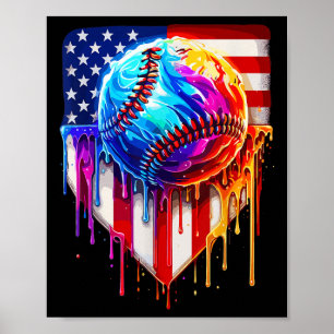 Poster Crème glacée de baseball American Drapeau