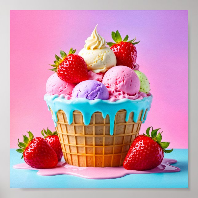 Poster Crème glacée douce aux fraises (Devant)