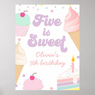 Poster Crème glacée et gâteau Cinq est doux 5e anniversai