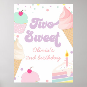 Poster Crème glacée et gâteau Deux douces 2e anniversaire