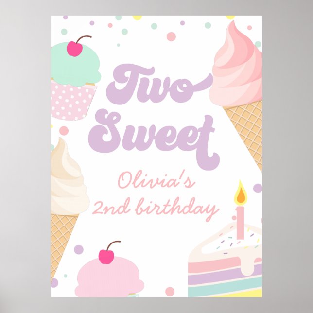 Poster Crème glacée et gâteau Deux douces 2e anniversaire (Devant)