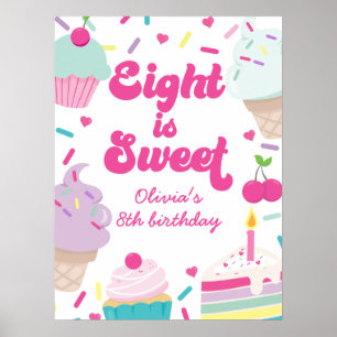 Poster Crème glacée et gâteau Huit est doux 8e anniversai