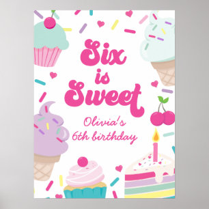 Poster Crème glacée et gâteau Six est doux 6e anniversair