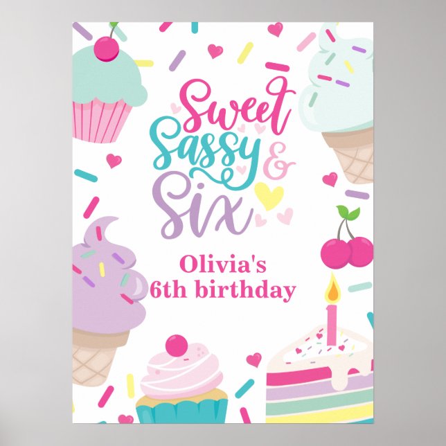 Poster Crème glacée et gâteau sucré Sassy Six 6e annivers (Devant)