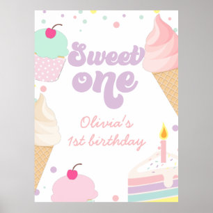 Poster Crème glacée et gâteau sucré Un 1er anniversaire