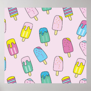 Poster Crème glacée mignonne : motif de fruits.