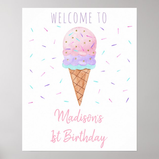 Poster Crème glacée moderne saupoudrer Accueil d'annivers (Devant)