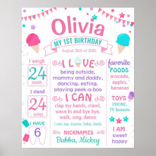 Poster Crème glacée Premier signe d'anniversaire