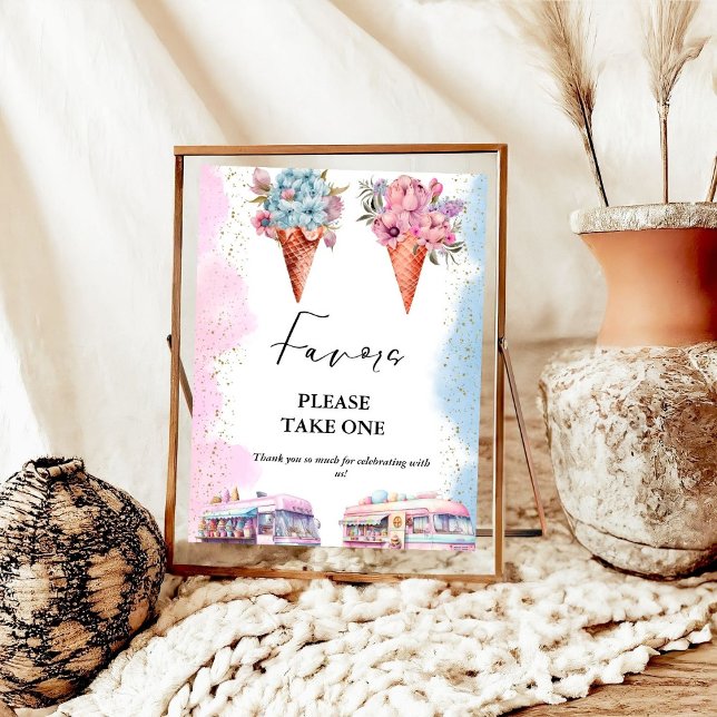 Poster Crème glacée rose et bleu baby shower Symbole préf (Créateur téléchargé)