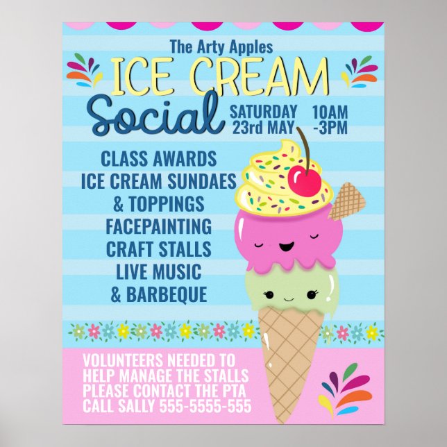 Poster crème glacée scolaire sociale Flyer Été Pause (Devant)
