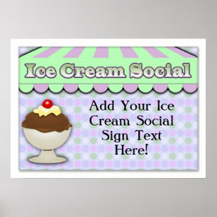 Poster Crème glacée sociale, violet/vert rayure Sundae