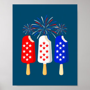 Poster Crème glacée USA Drapeau Feu d'artifice Fête de l'
