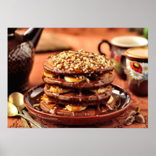 Poster Crêpes de chocolat avec les bananes et le caramel
