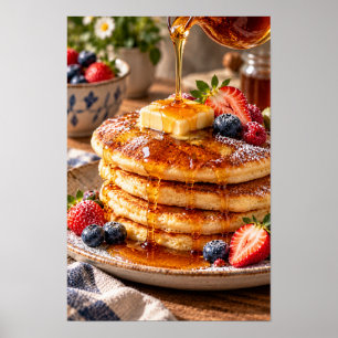 Poster Crêpes épaisses avec des Baies Fraîches et du Siro