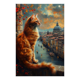 Poster Crépuscule à Venise Chat roux sur un canal