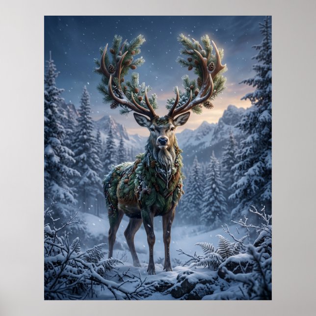 Poster Crépuscule d'hiver du cerf des pins (Devant)
