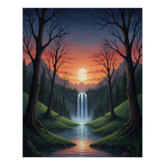 Poster Crépuscule : Un Paysage Forestier Serein